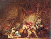 Ostade, Adriaen van Drinking Figures and Crying Children oil painting on canvas